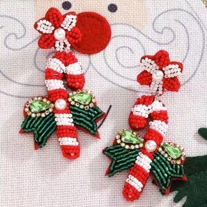 Candy Cane Beaded Christmas Earrings